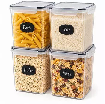 Relaxdays Vorratsdosen 4er-Set, 5,2l, transparent, Kunststoff, Klickverschluss Vorratsdosen Set ab 20,99€
