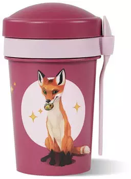 Stoneline Die Schule der Magischen Tiere M&uuml;slibecher To Go 540ml rPET mit L&ouml;ffel, beerenrot (22856)