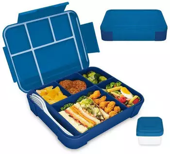 LuxusKollektion Bento Box Kinder mit F&auml;chern, auslaufsicher, 1300ml, marineblau