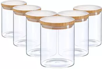 Argon Tableware Scandi Glas-Vorratsgläser mit Holzdeckeln, 750ml, 6er-Set