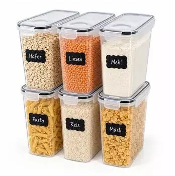 Relaxdays Vorratsdosen 6er-Set, 2,5L, Klickverschluss, transparent (Kunststoff)