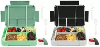 LuxusKollektion Bento Box Kinder 1330ml, 6 F&auml;cher, 2er-Set, blau/gr&uuml;n