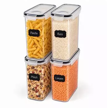 Relaxdays Vorratsdosen 4er-Set 4l, transparent, Kunststoff, Klickverschluss