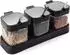 LuxusKollektion Gewürzbehälter-Set 3-teilig, Glas, schwarz, 220ml, mit Löffel und Halter
