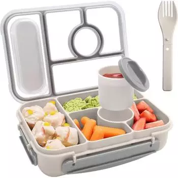 LuxusKollektion Bento Box Kinder 5 Fächer 1300ml, BPA-frei, grau