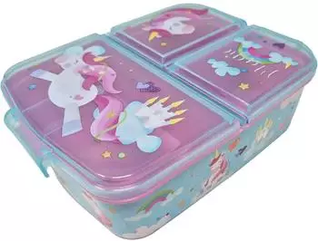 LuxusKollektion Lunchbox Kinder 3 F&auml;cher BPA-frei Einhorn-Motiv (Unicorn A1)
