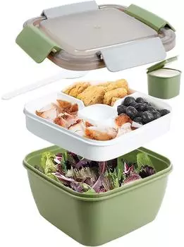 LuxusKollektion Bento Lunchbox 3 F&auml;cher mit Dressingbeh&auml;lter, 1500ml