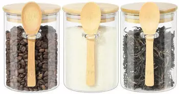 LuxusKollektion Glasbeh&auml;lter mit Bambusdeckel & L&ouml;ffel, luftdicht, 600ml, 3er-Set