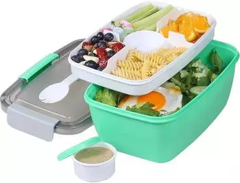 LuxusKollektion Bento Box 5 F&auml;cher, 2000ml, auslaufsicher, gr&uuml;n