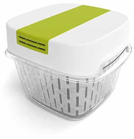 Rotho Fresh Dynamic Box Frischhaltedose klein mit Lüftung, Kunststoff (SAN+PP), weiss/grün, 1,6 Liter (15,5 x 15,5 x 12,3 cm)