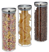 Vorratsglas 3er Set, Luftdicht, Edelstahl Deckel, F&uuml;r Pasta, M&uuml;sli & Reis, 1,6 L