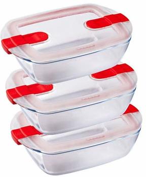 Pyrex Cook And Heat Cook & Heat - Set Aus 3 Lebensmitteln, Rechteckig, Glas 1,1 L, Mit Luftdichtem Deckel, Speziell Für Die Mikrowelle - Frischhaltedosen