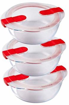 Pyrex Cook And Heat Cook & Heat - Set Aus 3 Lebensmitteln, Rund, Glas, 1,1 L, Mit Luftdichtem Deckel, Speziell Für Die Mikrowelle - Frischhaltedosen