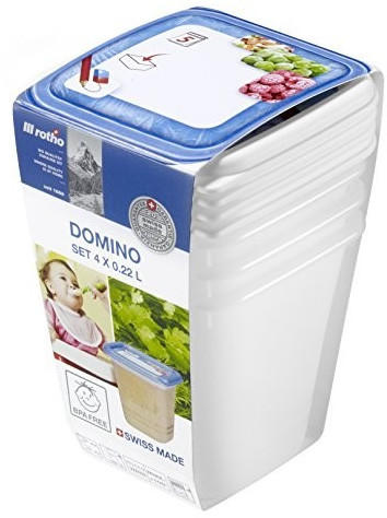 Rotho Domino 4er-Set Vorratsdosen , Kunststoff (BPA-frei), weiss mit beschreibbarem Deckel, 4 x 0.22 Liter (8 x8 x 7,5 cm)