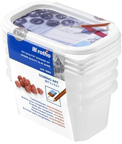 Rotho Domino Art 4er Set Vorratsdosen, Kunststoff (BPA-frei), 4 x 0.2 Liter (11,7 x 7,5 x 5,5 cm)