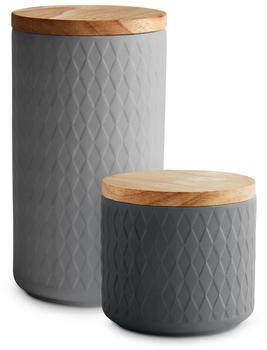 Springlane Keramik Vorratsdosen-Set mit Holzdeckel 2-tlg. grau