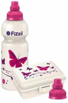 Fizzii Pausenset Trinkflasche & Brotdose Schmetterling rosa/weiß
