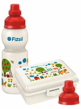 Fizzii Pausenset Trinkflasche & Brotdose Bauernhof bunt