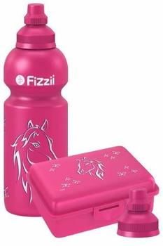 Fizzii Pausenset Trinkflasche & Brotdose Pferd pink