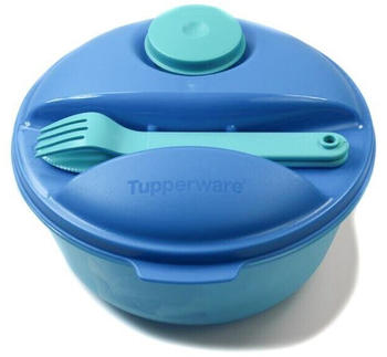 Tupperware Lunchbox Salat & Go 1,5L blau türkis + Besteck + SPÜLTUCH