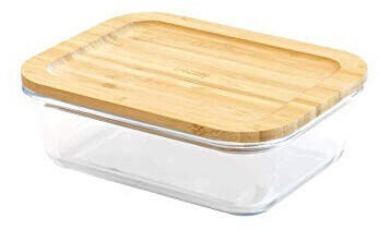 Pebbly Rectangular glass dish/box with bamboo lid 1040 ml
