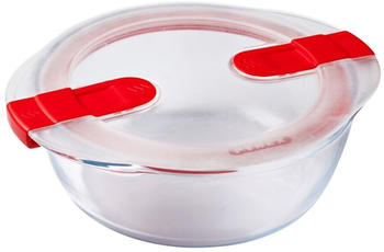 Pyrex Round glass dish with steam valve lid Cook & Heat