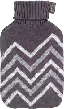 Fashy Wärmflasche mit Strickbezug Rollkragen 2l Zackenmuster Grau Weiß (67404-23)