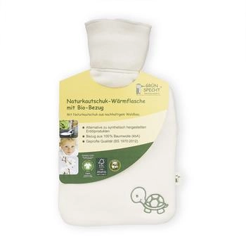 Gr&uuml;nspecht Naturkautschuk-W&auml;rmflasche mit Bio-Bezug aus 100% Baumwolle, klein, 0,6l (644-00)