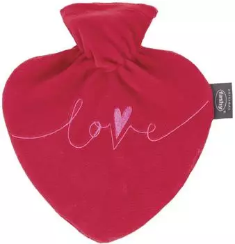 Fashy Herzwärmflasche mit Bezug mit Stickerei "Love" - Farbe: rot