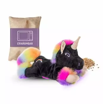 Habibi Plush Wärmekissen Einhorn Black Rainbow, herausnehmbare Hirsefüllung (1848)