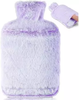 LuxusKollektion W&auml;rmflasche 2L mit Pl&uuml;schbezug und K&auml;ngurutasche, violett