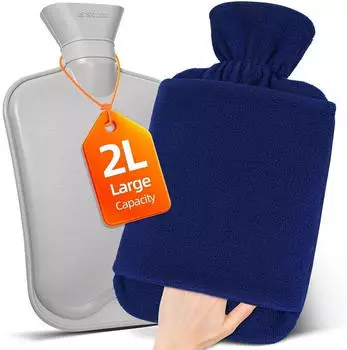 LuxusKollektion Wärmflasche mit Vliesbezug und Känguru-Tasche, 2L, blau
