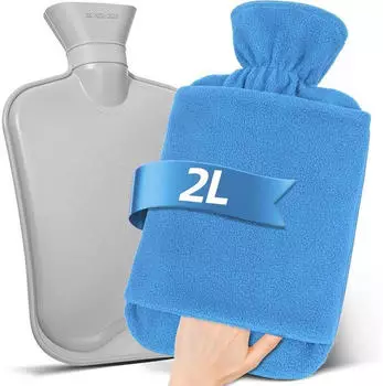 LuxusKollektion Wärmflasche mit Vliesbezug & Kängurutasche 2L hellblau