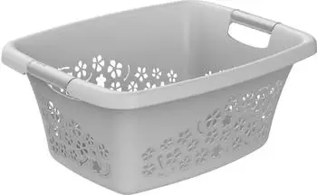 Rotho W&auml;schekorb Flowers, grau, mit Griffen, aus Kunststoff, 50,5x21,8x38,3 cm, 25 Liter