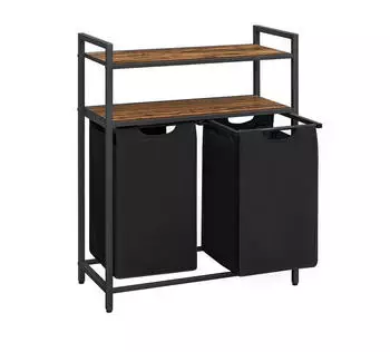 Vasagle Wäschekorb BLH211B01, schwarz, 2 Fächer, aus Oxford-Gewebe, 73x91x33 cm, 92 Liter
