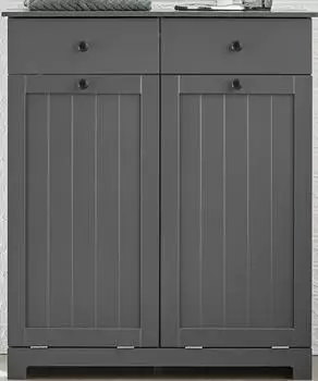 SoBuy W&auml;scheschrank mit 2 W&auml;sches&auml;cken 78x91x38cm dunkelgrau