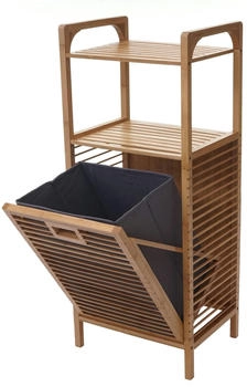 Mendler Regal mit Wäschekorb HWC-B94 95x40x30cm 28l - braun Bambus 57562