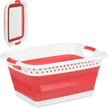 Relaxdays W&auml;schekorb rot, faltbar, mit 2 Griffen, Kunststoff und Gummi, 61x27x45,5 cm, 37 Liter