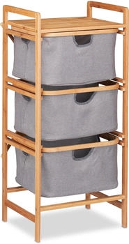 Relaxdays W&auml;schekorb mit 3 F&auml;chern und Ablage, aus Bambus, braun, 44x96x34,5 cm, 72 Liter