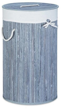 Relaxdays W&auml;schekorb grau, schwarz, mit Deckel, aus Bambus, faltbar, &Oslash; 41x65 cm, 70 Liter