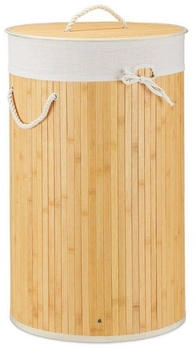 Relaxdays Wäschekorb rund, creme, mit Deckel, aus Bambus, faltbar, Ø 41x65 cm, 70 Liter