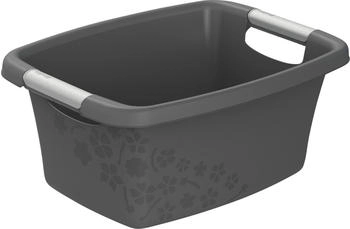 Rotho Wäschekorb Flowers, anthrazit, mit Griffen, aus Kunststoff, 39,5x17,5x29,4 cm, 12 Liter