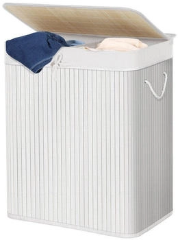 Songmics Wäschekorb LCB64WT, weiß, mit 2 Fächern, Bambus, faltbar, 51,5,x60,5x31,5 cm, 100 Liter