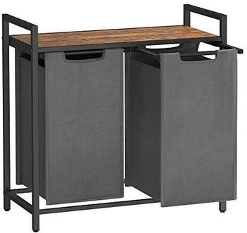 Vasagle W&auml;schekorb BLH201G01, grau, 2 F&auml;cher, aus Oxford-Gewebe, 73x72x33 cm, 92 Liter