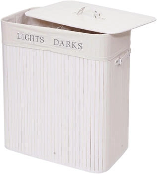 Mendler Wäschekorb HWC-C21 63x55x34cm 100l ~ weiß - weiß Bambus 74041