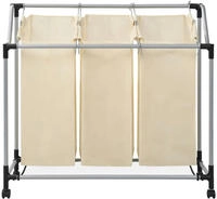 W&auml;schekorb Mit 3 Taschen Creme Stahl Vidaxl