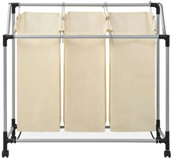 vidaXL Wäschekorb mit 3 Taschen Creme Stahl - 282427