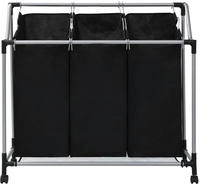 vidaXL W&auml;schekorb mit 3 Taschen Schwarz Stahl