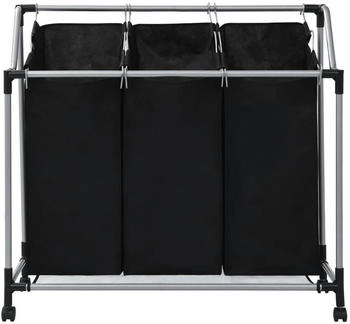 vidaXL Wäschekorb Stahl : Farbe - Schwarz, Größe - mit 3 Taschen - 282426XL
