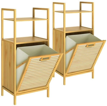 Casaria 2er Set W&auml;schekorb Bambus mit Ablage - braun Massivholz